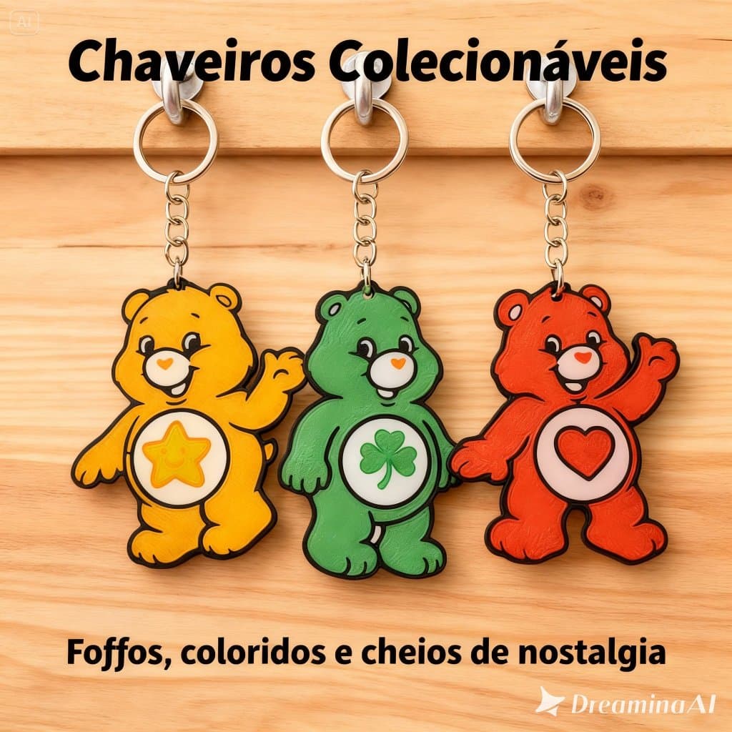 Chaveiro Ursinhos Carinhos - Colecionável - Presente fofo - Chaveiro escolar - Chaveiro infantil - Decoração Geek