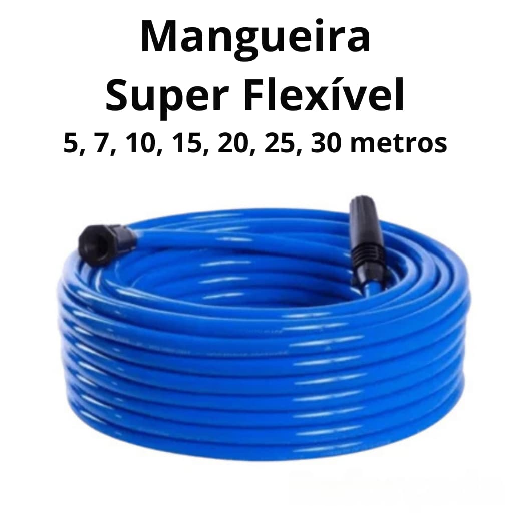 Mangueira de jardim Super Flexível Azul Reforçada Lisa 5, 7, 10, 15, 20, 25, 30 metros 7/16 de Diâmetro