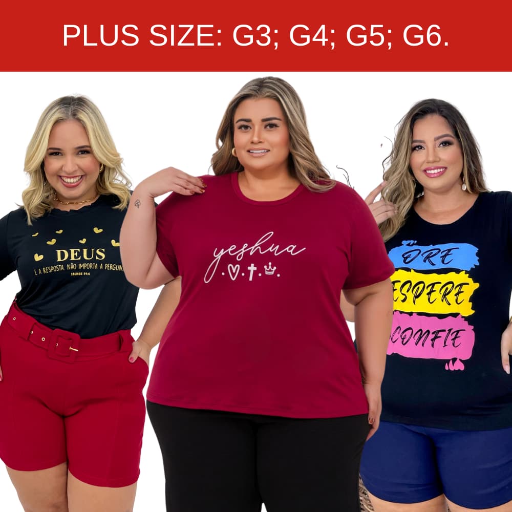 Kit 5 Camisetas Plus Size T-Shirt  Feminina De Malha.