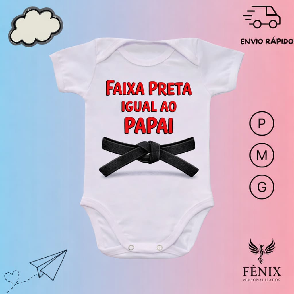 Body De Bebê Personalizado Faixa Preta Igual o Papai