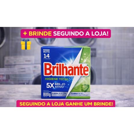Sabão em Pó Brilhante 800g Lava Roupas Original Rende 14 Lavagens