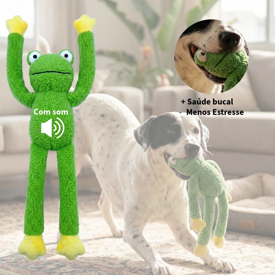 Brinquedo para Cachorro Sapo de Pelúcia 40cm com Apito Mordedor Interativo Pet