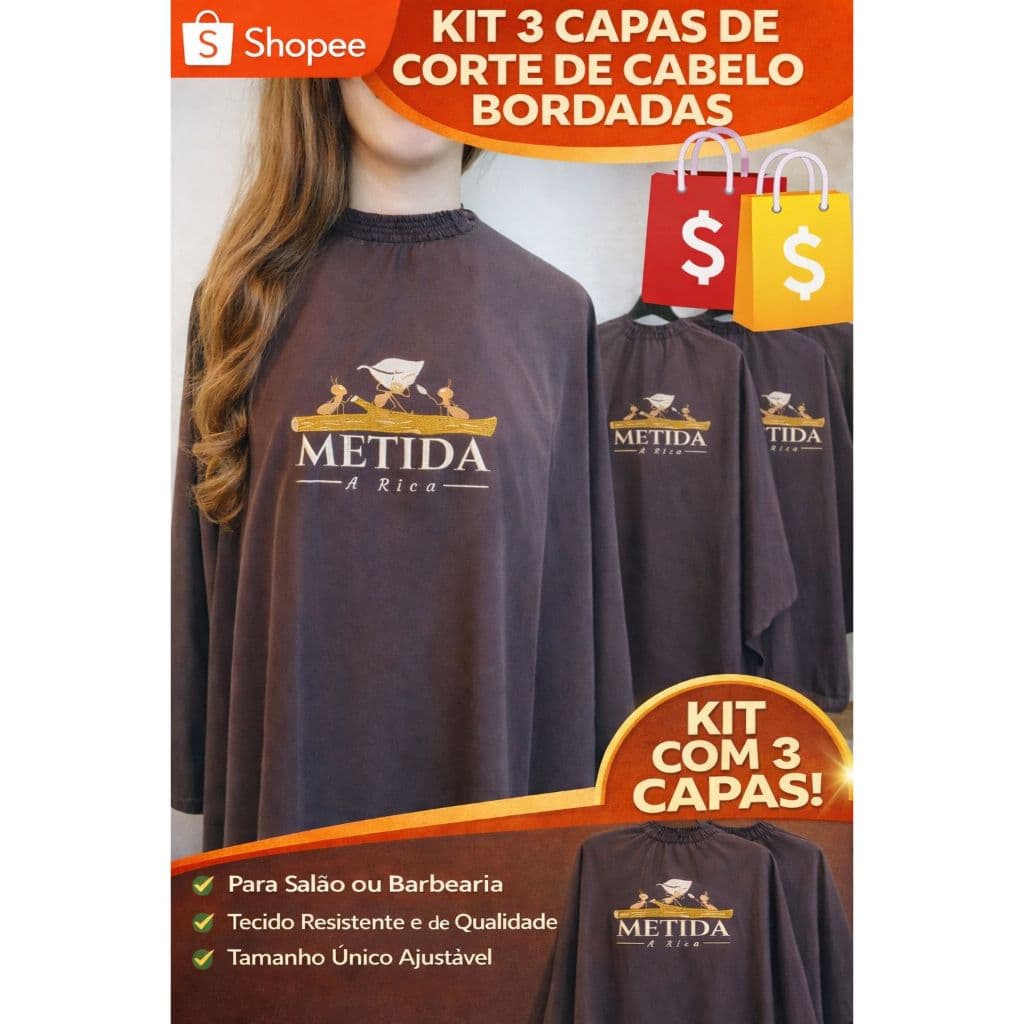 Kit com 03 und Capas para Corte de Cabelo Longa Bordada sua Logo - Para Salões e Barbeiros