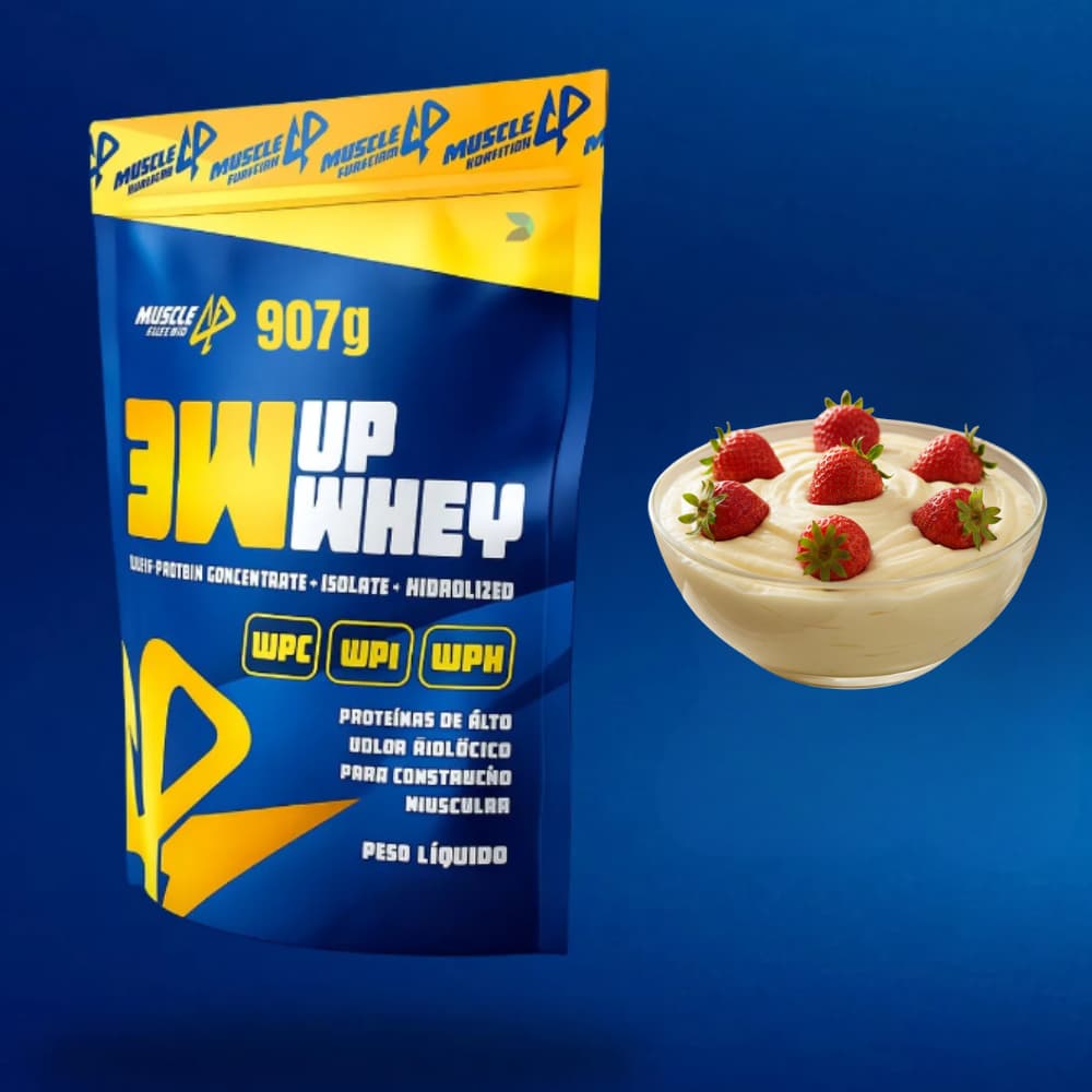 Whey Protein 3w 100% Puro 24g De Proteína / 907g Muscle Up Nutrition - NINHO MORANGO