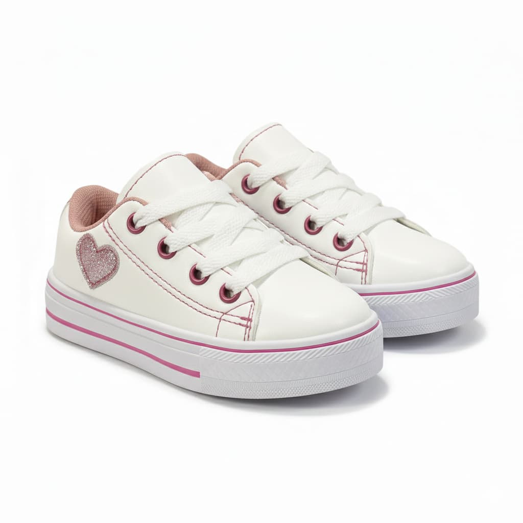Tênis Baby Infantil Casual Menina com Coração – Leve e Confortável