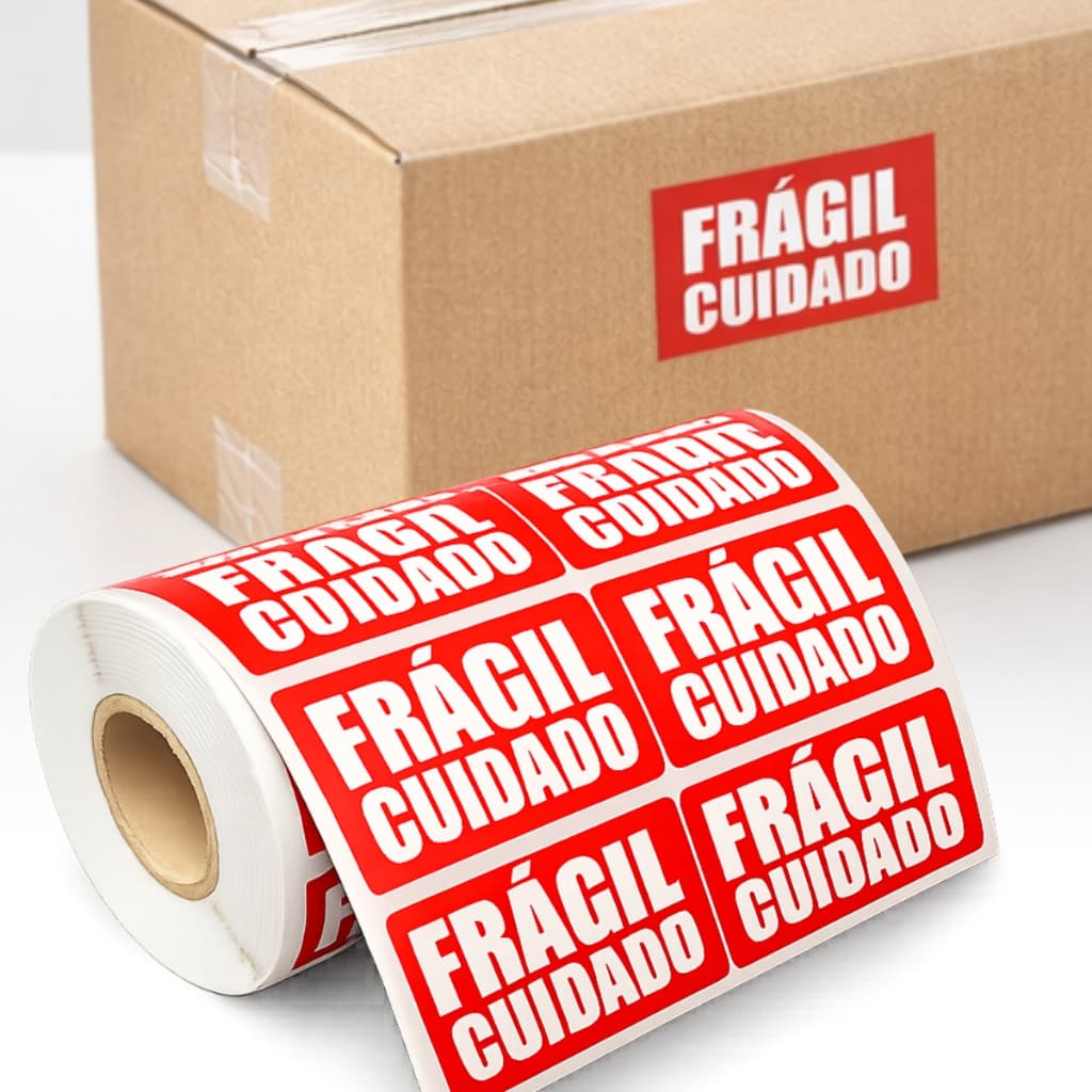 Etiqueta Frágil Cuidado Para Caixas Mudanças Embalagens Frágeis | Tamanho: 50x30mm