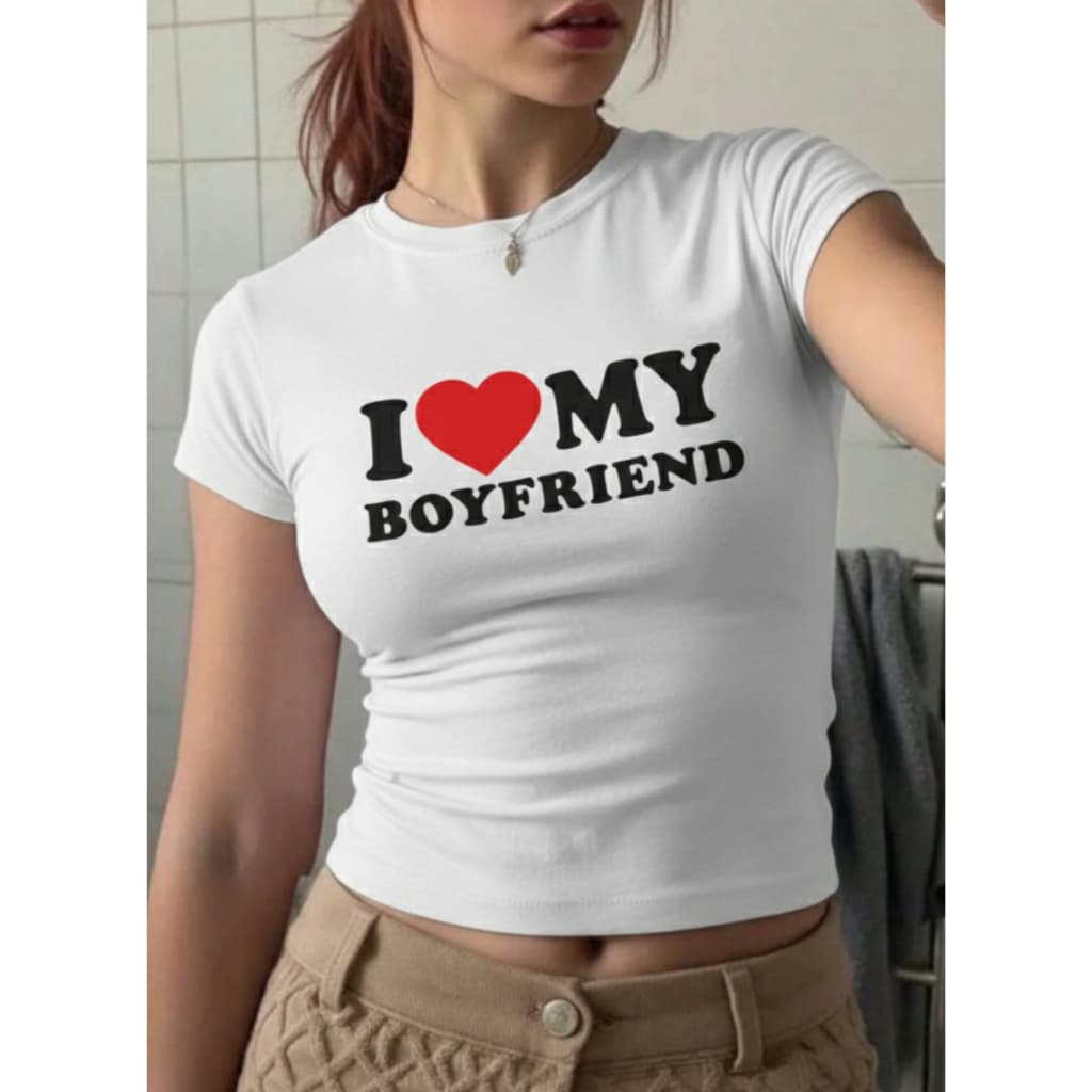 Baby Tee Y2K I Love My Boyfriend Camiseta Preta Aesthetic Moda Gringa Pinterest