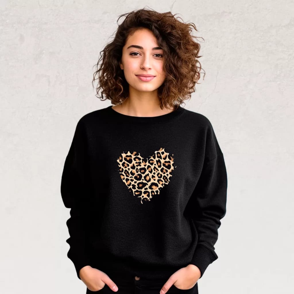 Moletom Feminino Suéter Estampado Coração Casaco Premium Sem Capuz