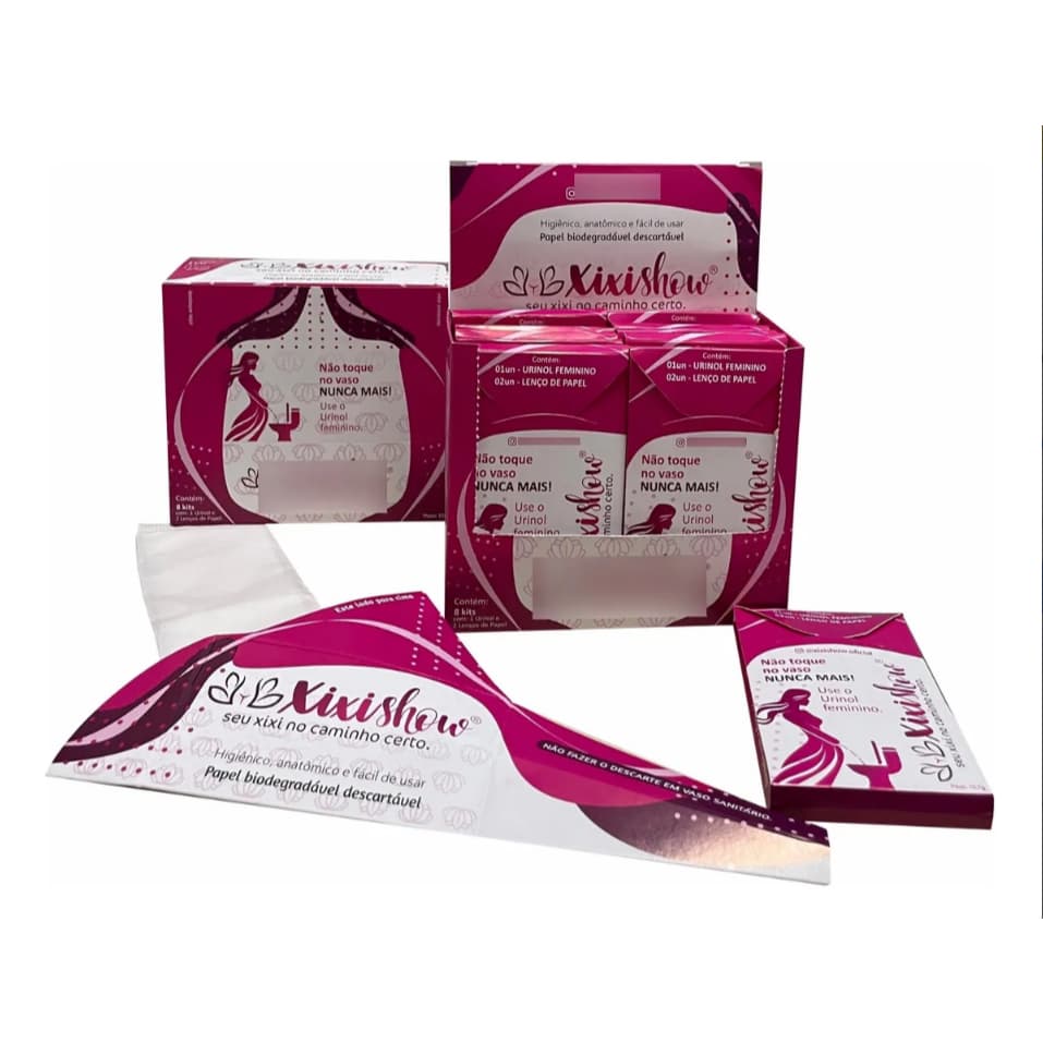Urinol Feminino Xixishow Portátil | Caixa Master 8 Kits com Lenços Umedecidos