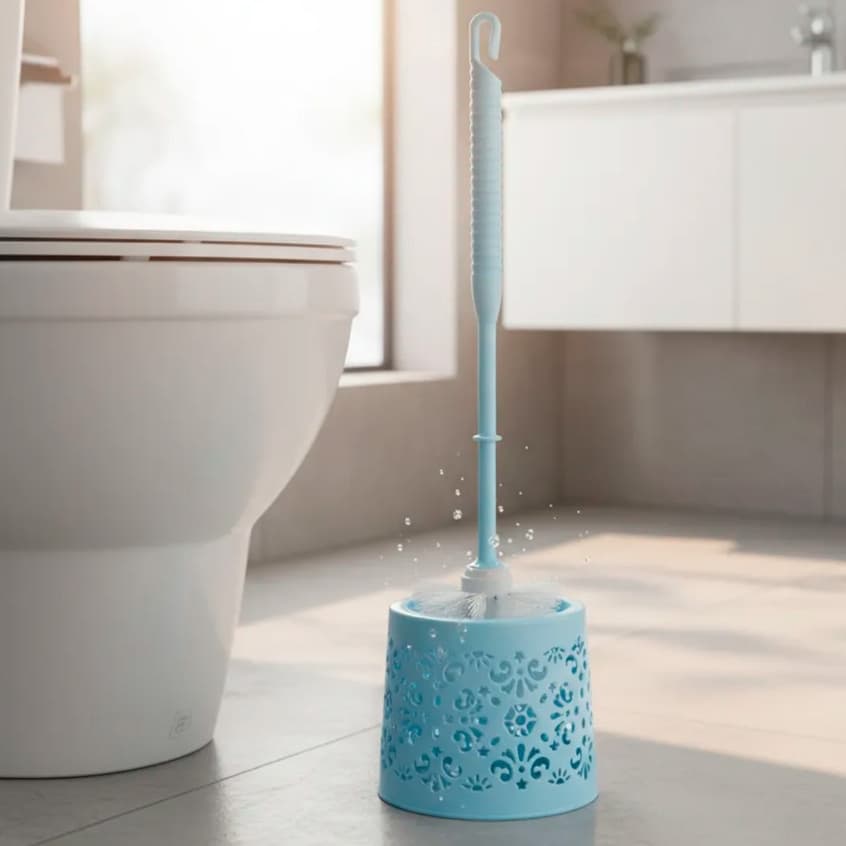 Kit Com 3 Escovas Sanitárias Com Suporte Arabesco Vazado Plástico Colorido Lavabo