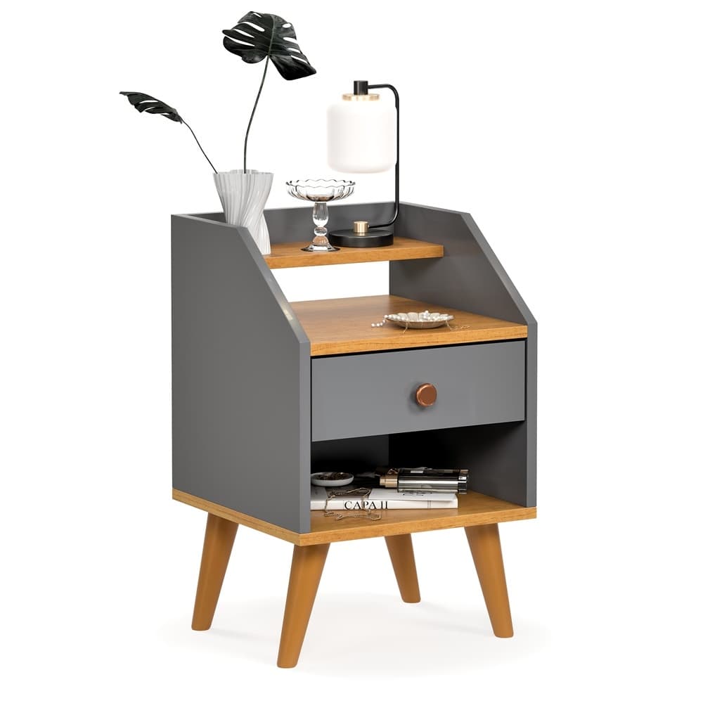 Mesa De Cabeceira  Dakota 1 Gaveta Criador Para Quarto Decoração Com Prateleira