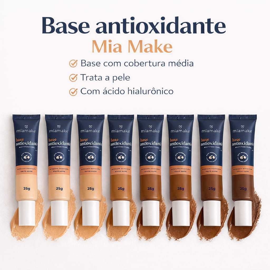 Base Facial Antioxidante Mia Make | Base de Maquiagem Multifuncional Cobertura Natural