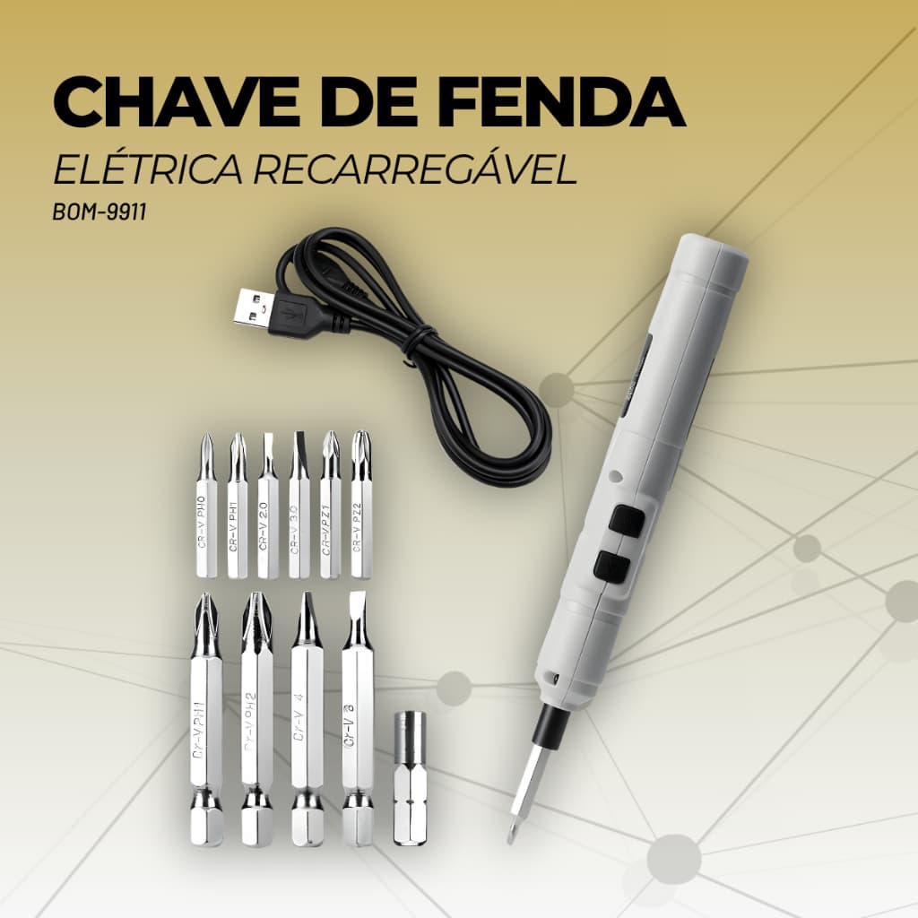 Chave de Fenda Elétrica Recarregável Bomvink BOM-9911 3.6V 12 Bits 250RPM