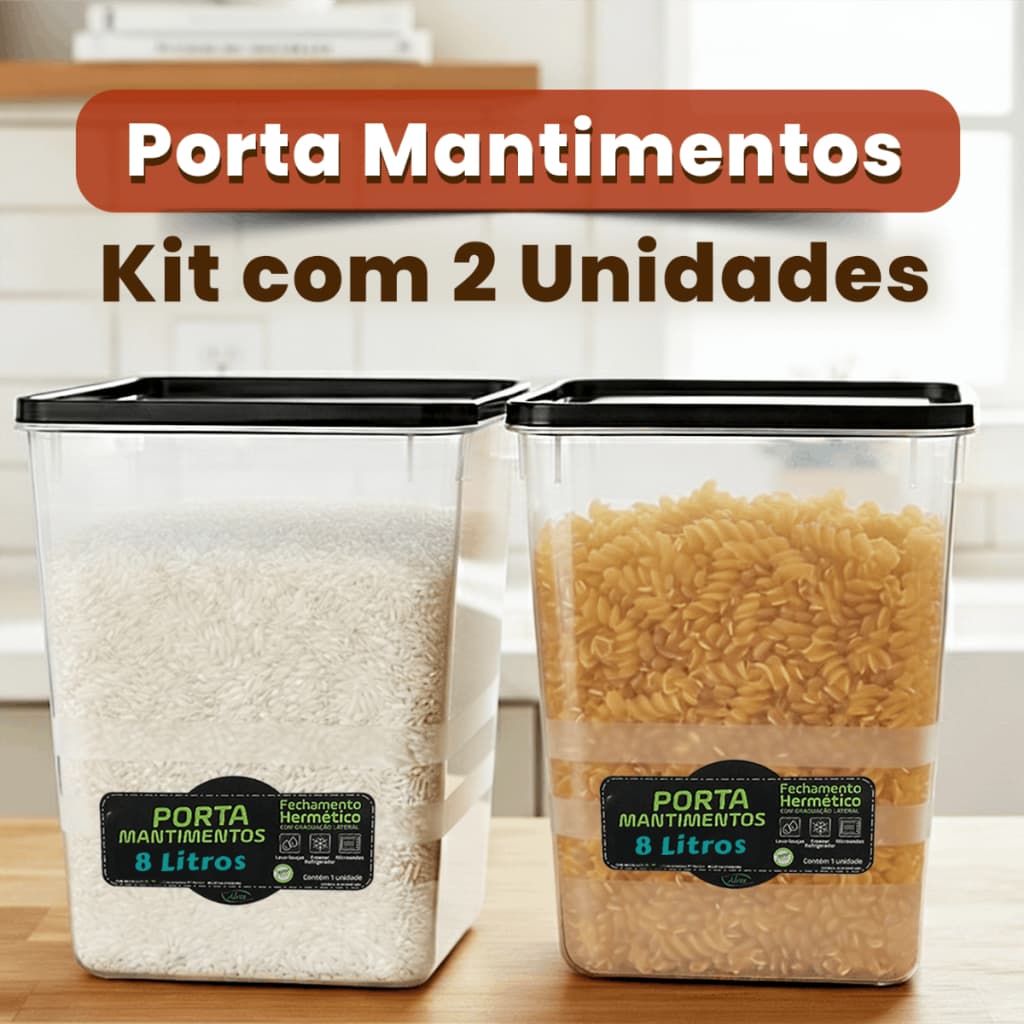 2 Potes 8 Litros Hermético para 5 Kilos de Arroz Mantimentos Tampa 100% Hermética Resistente