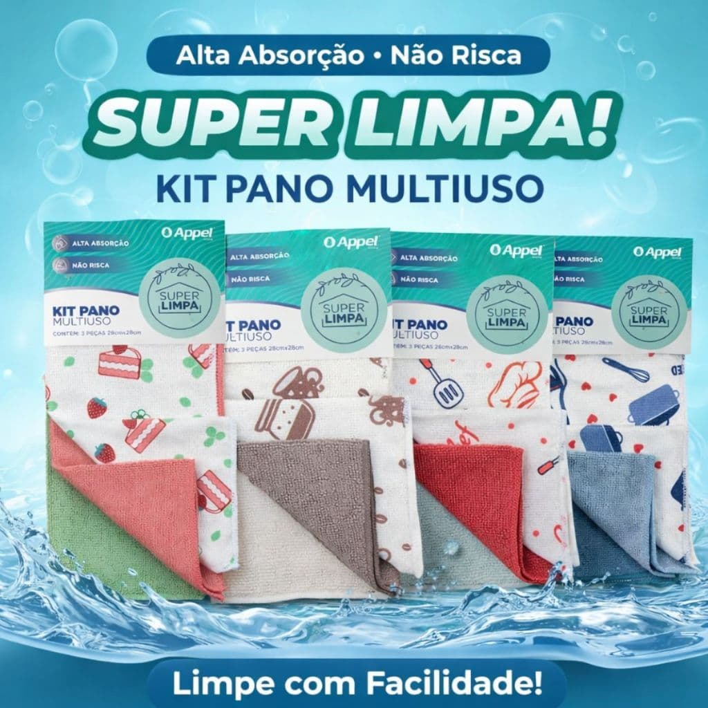 Pano de Microfibra Multiuso 28x28cm Alta Absorção Não Risca Não Solta Fiapos