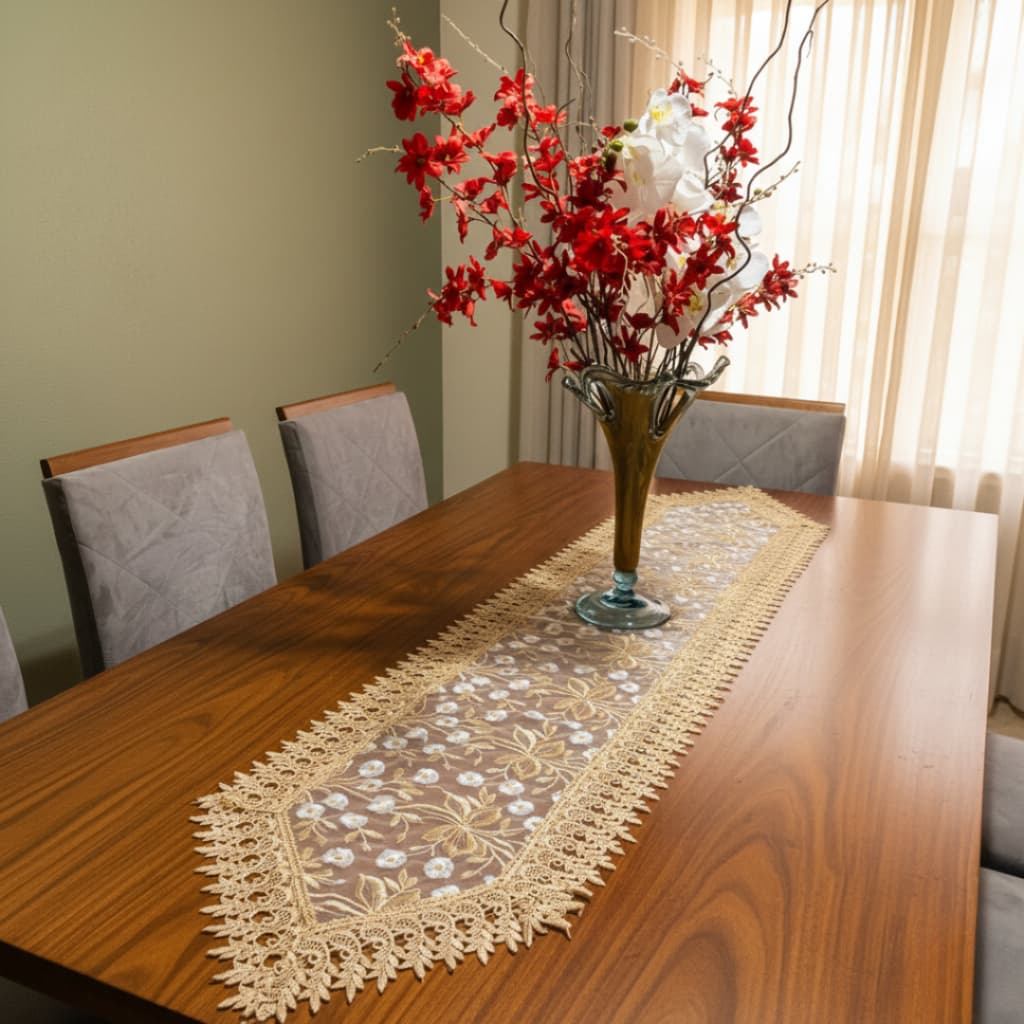Caminho De Mesa Guipir Bordado 40x180 Mesa 4 a 6 Lugares Linha Premium Passadeira Trilho
