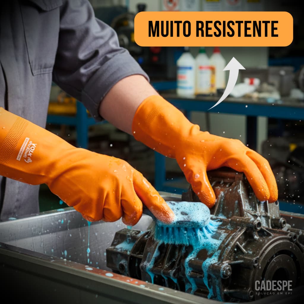 Luva Super Reforçada Látex / Proteção Limpeza Químicos Louça Epi Jardinagem / VOLK Laranja Ca 37815