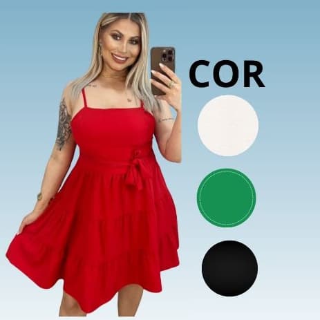 Vestido Feminino Curto  Liso Sem Buraco Com Alça Regulavel, Contem Forro e Bojo