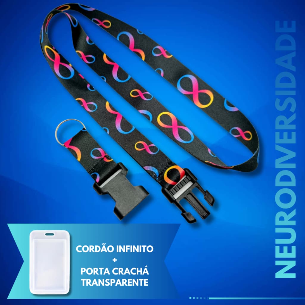 Kit Cordão Infinito c/ Porta Crachá Identificação Autismo TEA TDAH Dislexia Deficiência Oculta