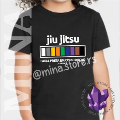 Camiseta Preta 100% Algodão Feminina, Adulto e infantil Faixa Preta Jiu Jitsu em Construção