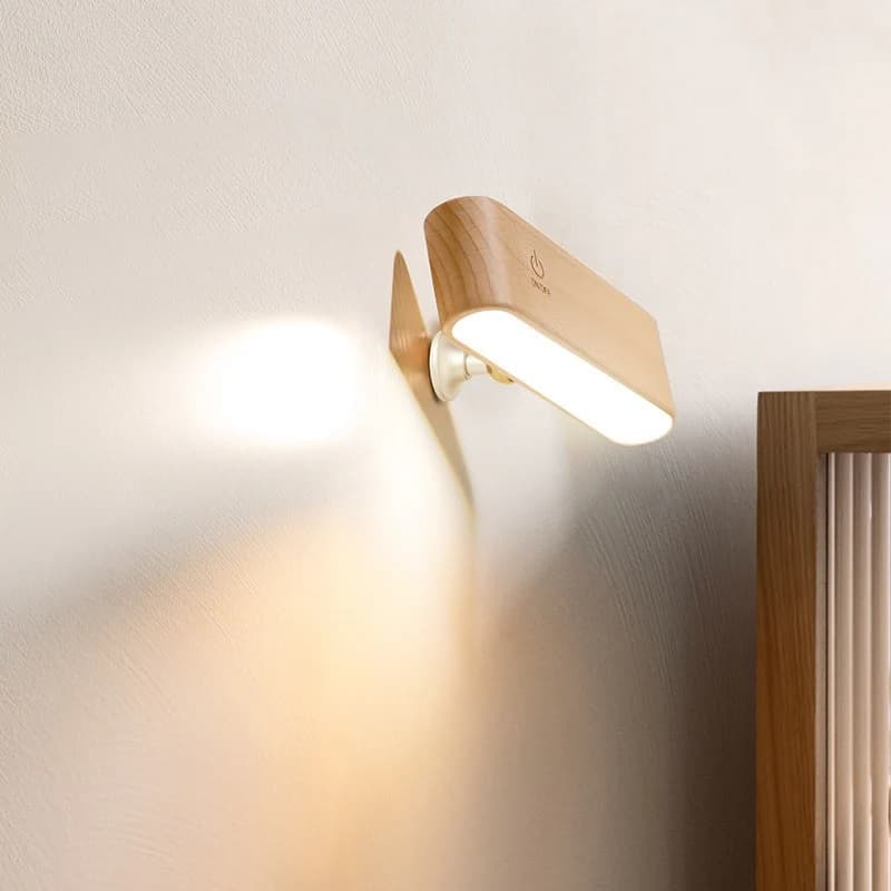 Luminária LED de Parede Recarregável | Toque Touch Madeira Natural | Iluminação Elegante