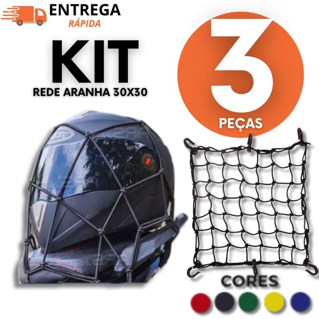 Redinha Aranha 30x30cm Elástica Para Moto Com Ganchos Reforçados Transporte Capacete, Bagagem E Carga