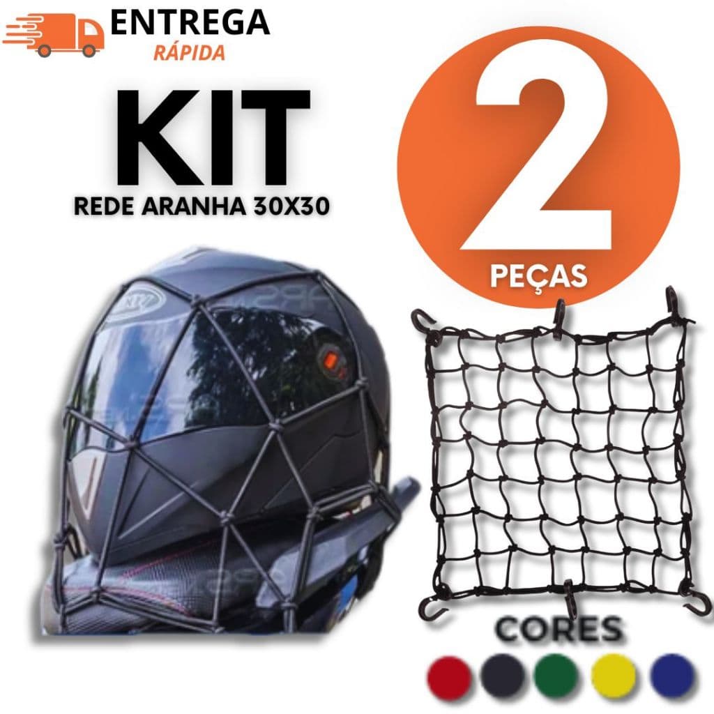 Redinha Aranha Moto 30x30cm Elástica Com Ganchos Reforçados Para Transporte De Capacete, Bagagem E Bike
