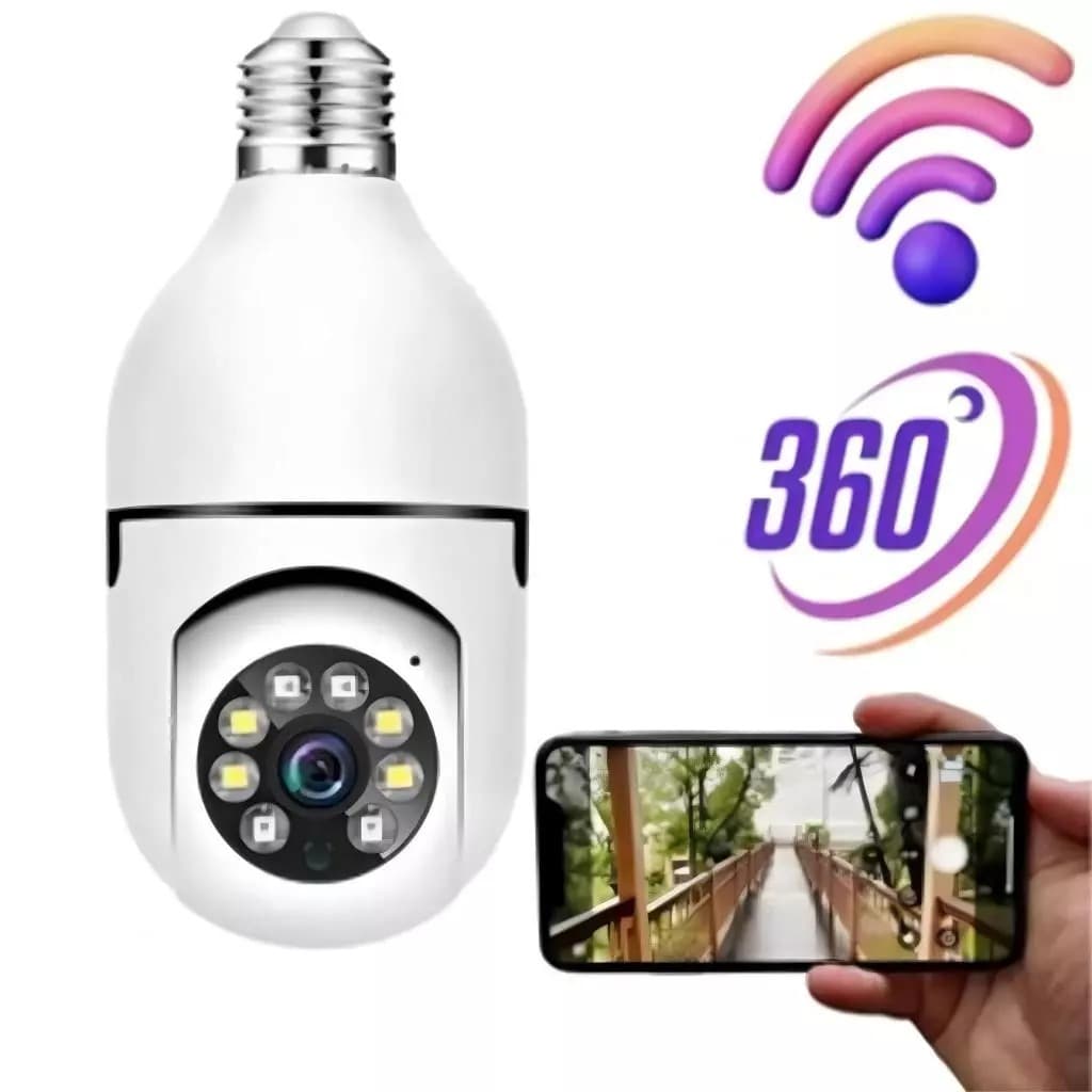 Câmera Lâmpada WiFi IP 360 Giratória Full HD Visão Noturna Segurança