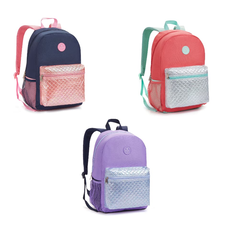 MOCHILA FEMININA COM BOLSO DE GLITTER GRANDE 30X43X13 CM