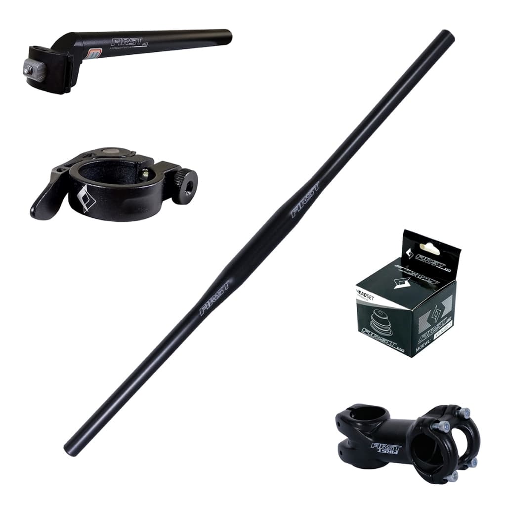 Kit Bike MTB Tapered Conjunto (GUIDÃO/MESA/ABRAÇADEIRA/CANOTE/CAIXA DE DIREÇÃO 44x55/44x44mm)