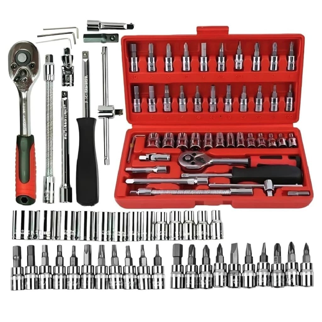 Kit de Ferramentas com 46 Peças + Maleta com Jogo de Soquete | Conjunto de Chaves