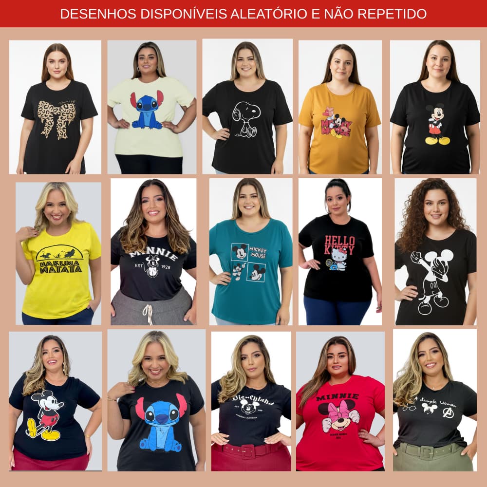 Kit 2 Camisetas Feminina De Malha Com Silk  Plus Size.