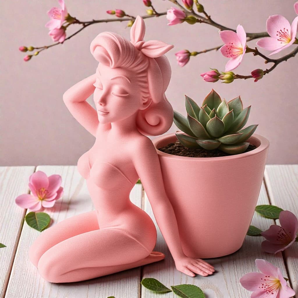Vaso para Suculentas Garota Pin-Up Retro - Decoração Vintage e Criativa Impressão 3D