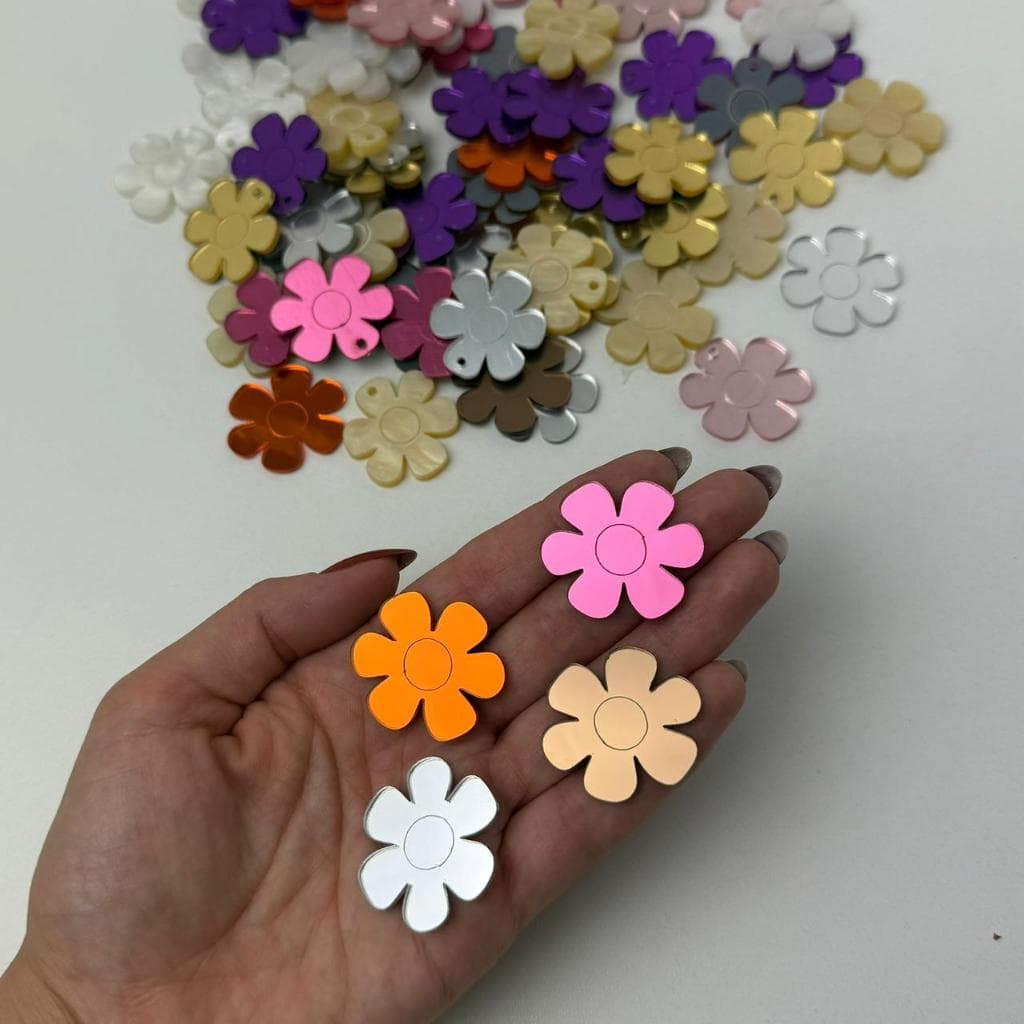 100 UNIDADES | TAG FLOR EM ACRÍLICO – 3 CM