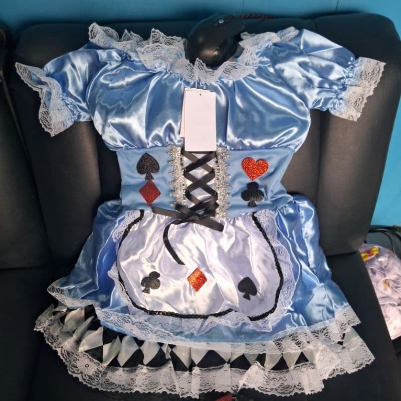 Vestido Alice No País da Maravilha Para Festa Fantasia Infantil Tm 4 Para Crianças De  4 a 5 anos