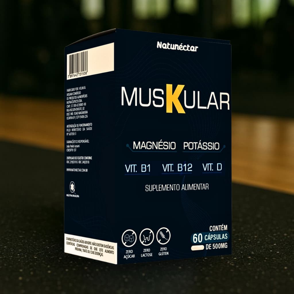 Muskular 60 Cápsulas Suplemento Natural Minerais Potássio + Magnésio Vitamina D B1 B12 Cáps Original