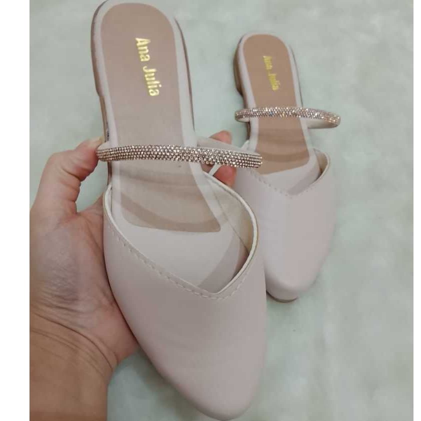 Sapatilha Sapato Mule Bico Fino Feminino Pedraria Strass Luxo - Social, Solado antiderrapante - Várias cores do 34 ao 39