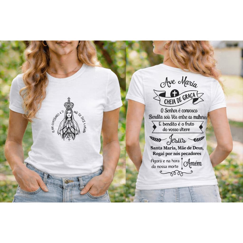 Babylook feminina Camiseta cristã oração Ave maria, Algodão gola redonda envio rápido