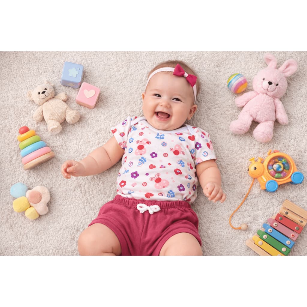 Conjunto Body Short e Faixa Bebê Menina Estampado RN a 3 Meses Conforto  Passeios Kit 3 peças