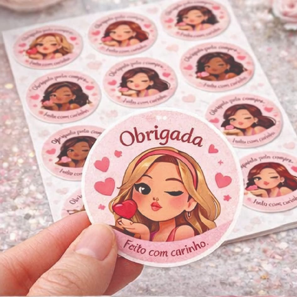 100 Adesivos Redondos 3,2cm – Obrigada pela Compra | Feito com Carinho | 30 Modelos Disponíveis | 3,2cm|