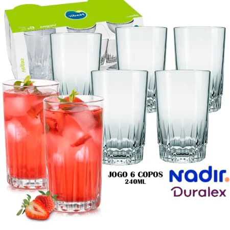 Kit 06/12 Copos Vidro Cristalino Vegas 330ML Duralex Nadir Figueredo Bebidas Long Drink Bar