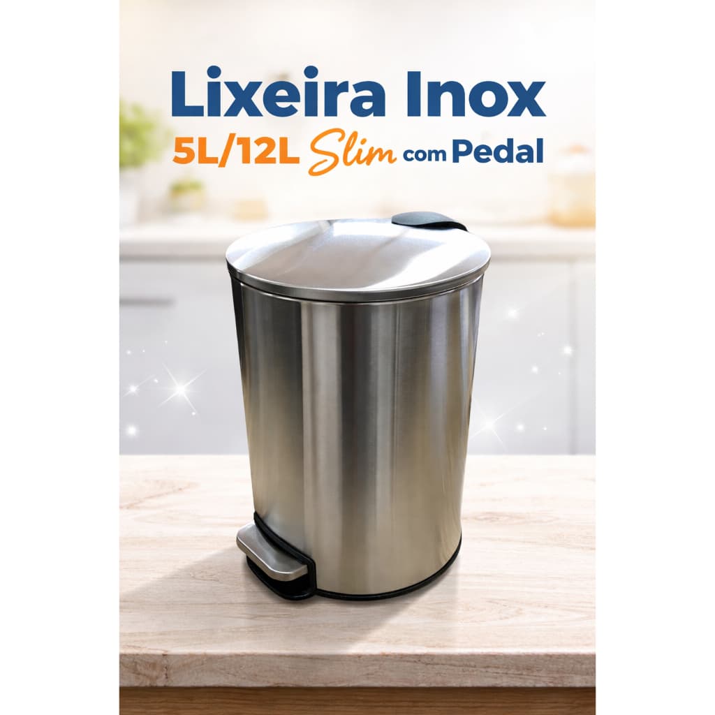 Lixeira Aço Inox 03L 5L 12L Com Pedal Cesto Interno Removivel Banheiro Lavabo Escritório