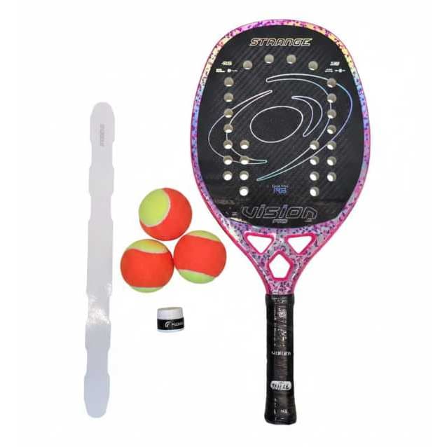 RAQUETE BEACH TENNIS VISION PRO STRANGE 2026 + PROTETOR + OVERGRIP + BOLAS