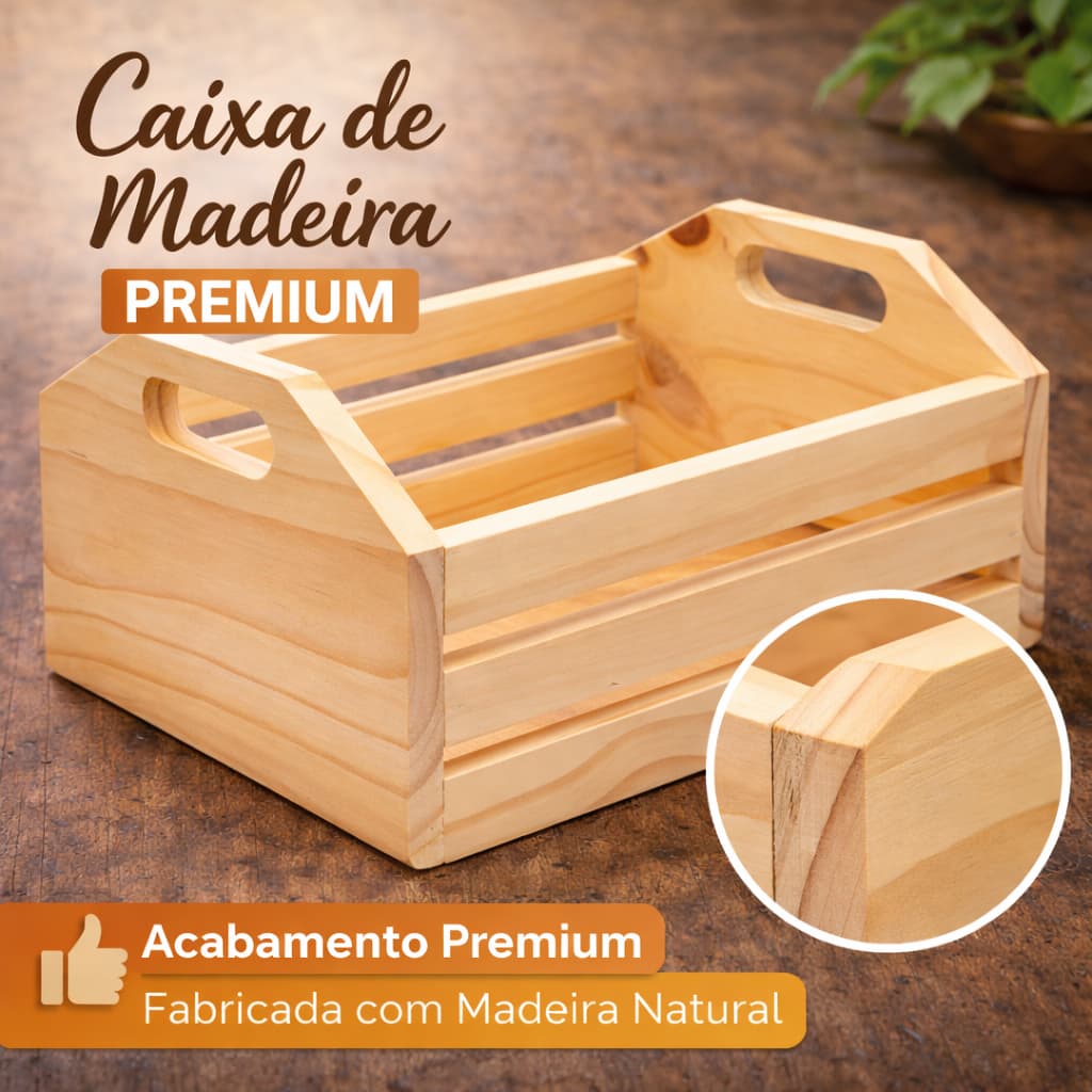Caixote Bandeja Organizador Decorativo com Alça Rústico parapara Casa Mesa Prateleira Premium