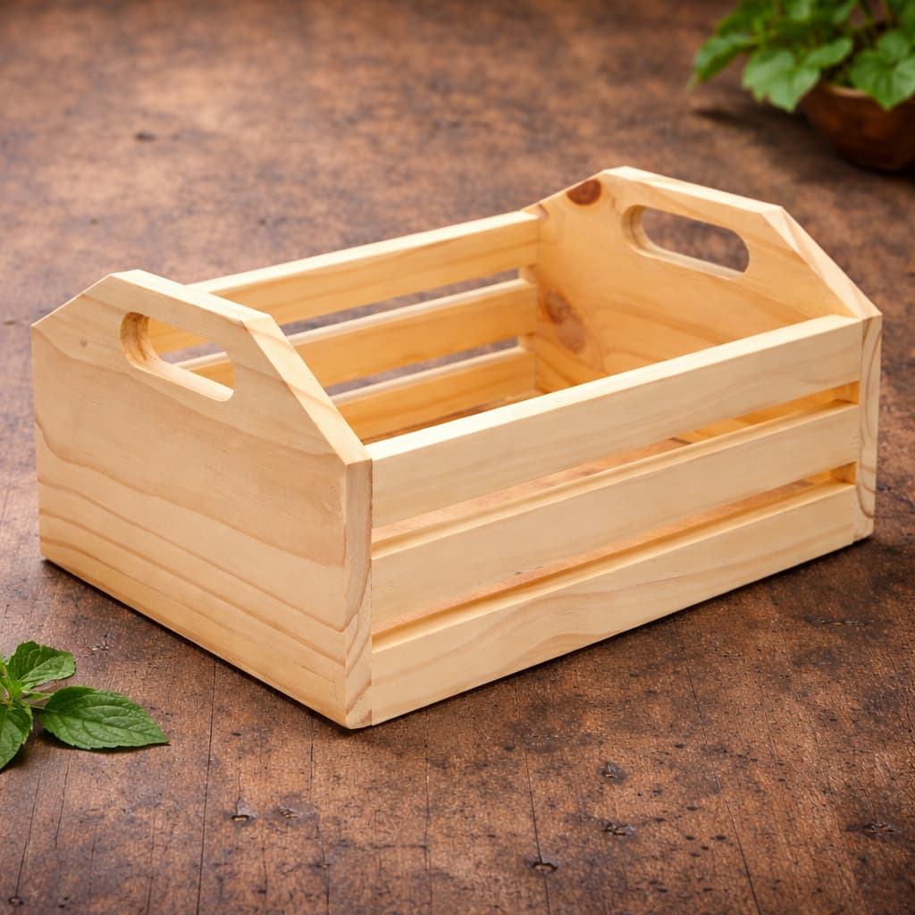 Caixote Cesta Madeira Pinus com Alça Decorativo Organização Bandeja para Casa Mesa Prateleira