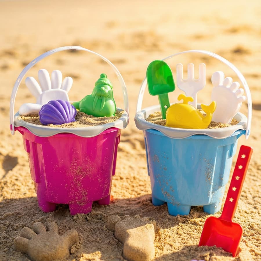 Balde para castelo de areia +9 itens Kit Praia infantil.