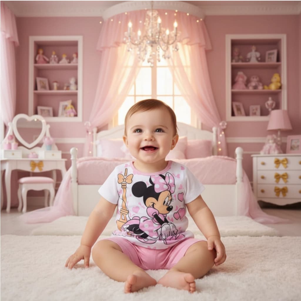 Conjunto Bebê Menina 3 a 9 Meses Camiseta e Calça Algodão Confortável e Fofo Moderno Com Estampa