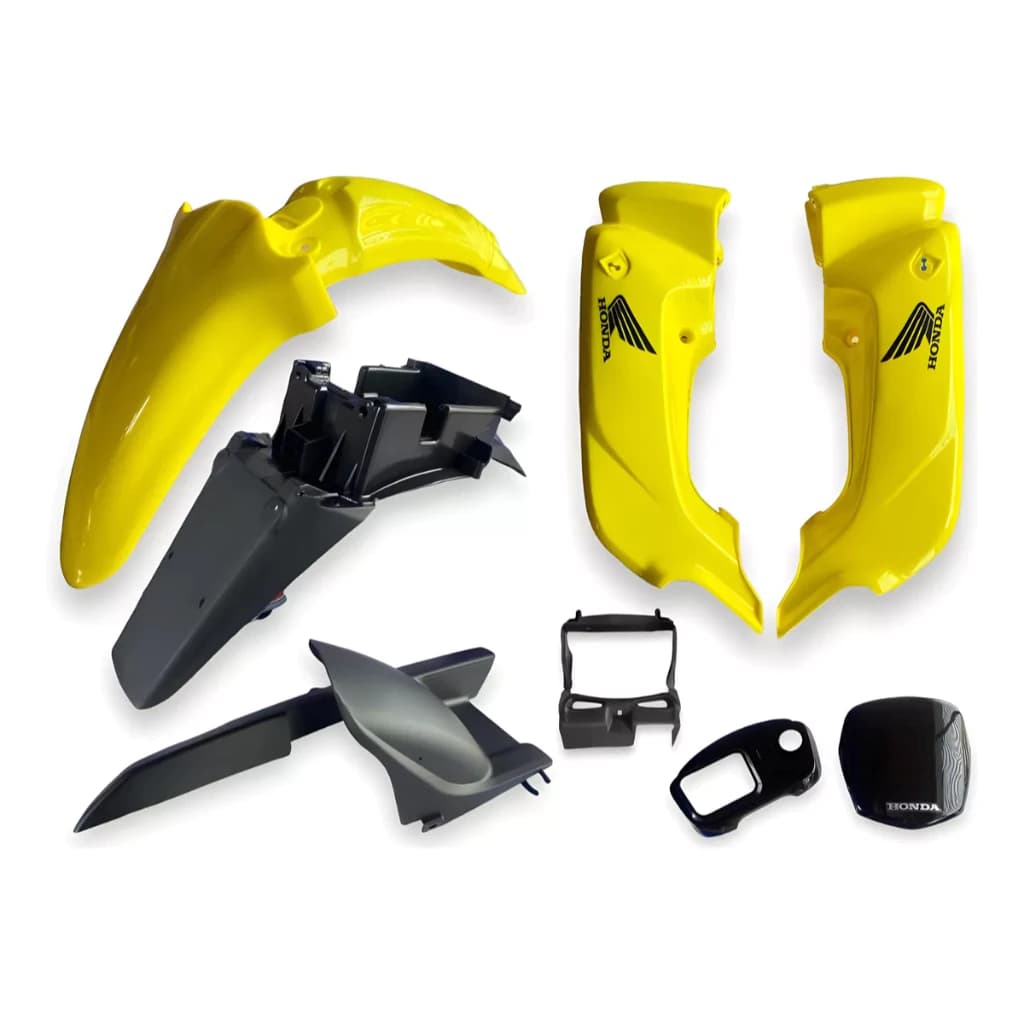 Kit Carenagem Plástico Paralama Tampa Rabeta Pop 100 Amarelo 2007 a 2012 Adesivado