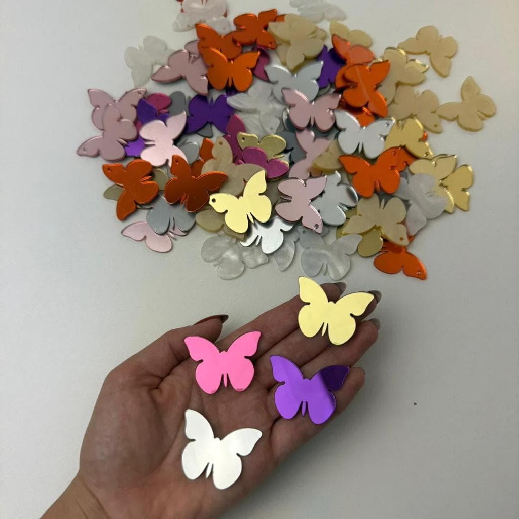100 UNIDADES | TAG BORBOLETA EM ACRÍLICO – 3 CM