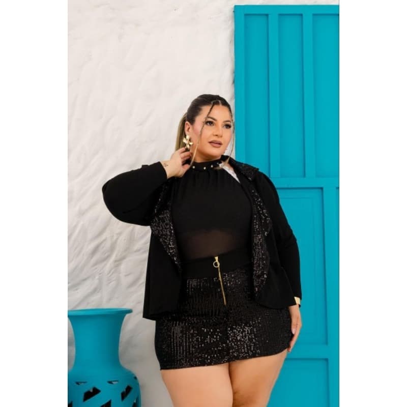 CONJUNTO TRIO BLAZER+BLUSA+SHORT SAIA MIDSIZE PLUS SIZE FEMININA REF 1733